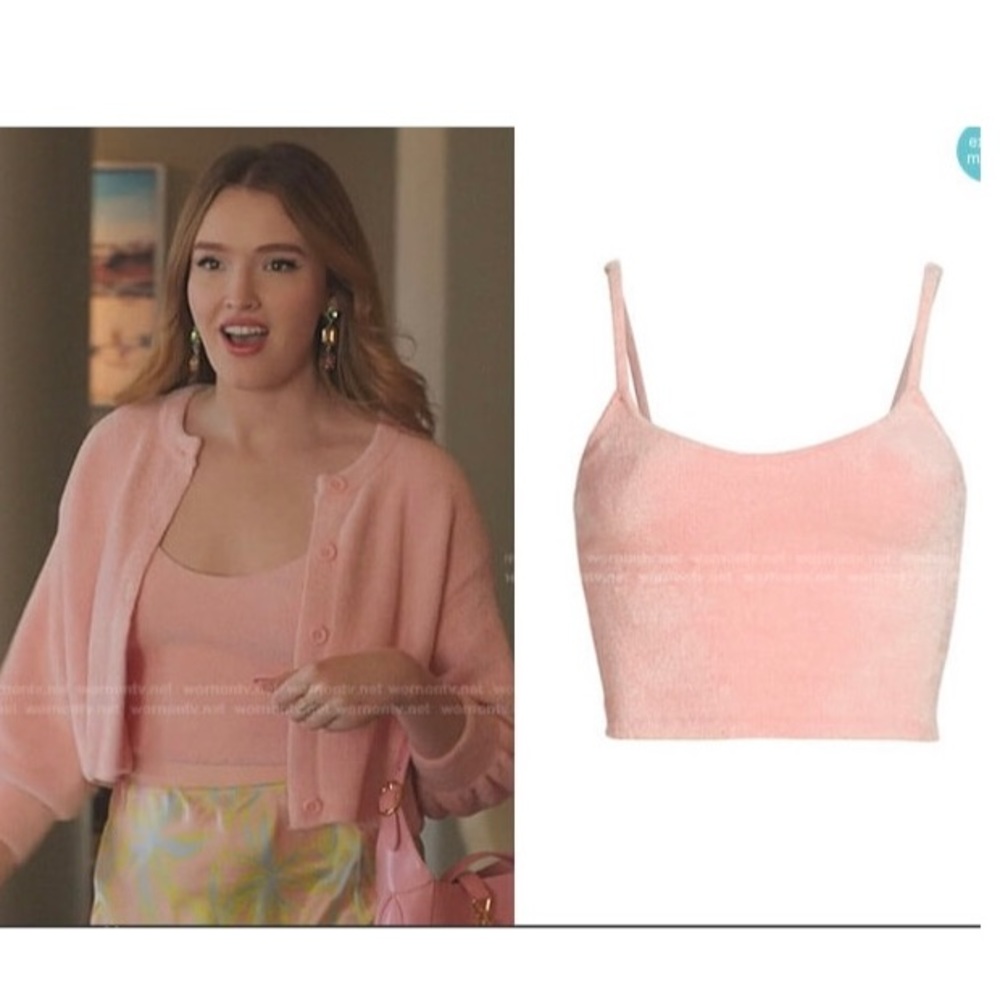 NWT Alice + Olivia Rhea Fuzzy Cropped Sweater Tank In English Rose